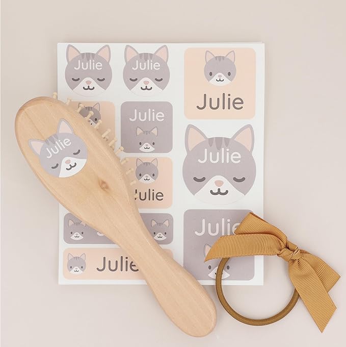 Large Name Labels for Kids (33) - Custom Stickers for Daycare and School Supplies - Durable, Waterproof Stickers for Water Bottles, Lunch Boxes, and More with Unique Designs - Kitten