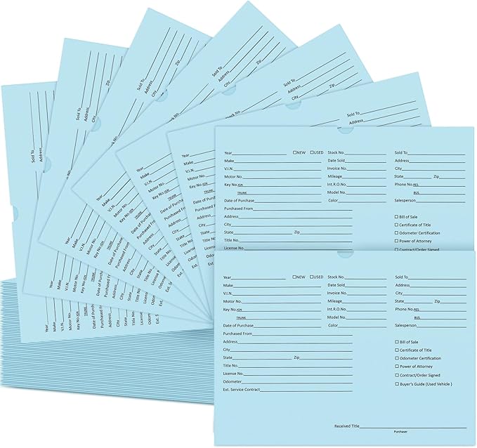 120 Pcs 9 x 12 In Vehicle Dealer Jackets for Car Sales 32lb Colored Printed Deal Envelopes Dealership Supplies File Jackets Automotive Folders for Car Dealerships(Baby Blue)