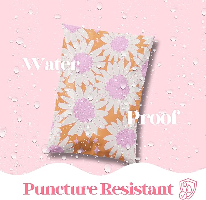 Pretty Package Store 6x9 Designer Poly Mailer 100 Pack Heavy Duty Waterproof Self Seal Shipping Bags for Small Business Large Mailing Envelopes Bulk Tear Resistant Cute Packaging Pink Blooms Flowers