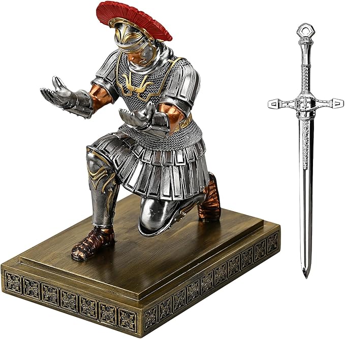 HDMbigmi Roman Legion Soldier Knight Pen Holder Pen Stand Desk Organizers and Accessories for Office and Home(Silver)