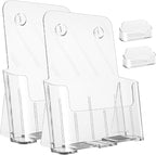 Argvey Acrylic Brochure Holder 8.5 x 11 inches, 2 Pack Clear Brochure Display Stand with Removable Divider for Trifold 4 Inches Wide Pamphlet, Plastic Flyer Holder for Magazine, Literature, Booklet