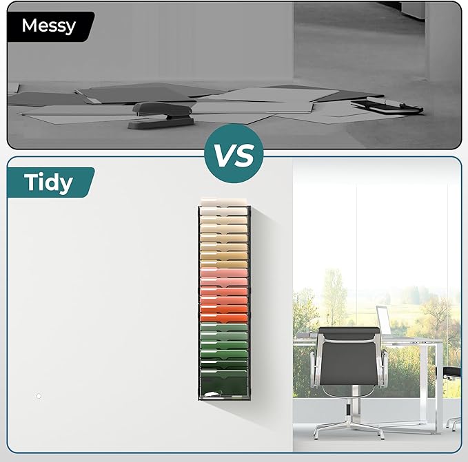 SUPEASY Wall File Organizer Mesh Office Mail Holder, Hanging Wall Organizer Magazine Rack for Office Black, 21 Tier