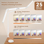 Pzloz Led Desk Lamp with Clamp: Architect Desk Lamp for Home Office, Eye Caring Double Head Computer Monitor Work Desk Light with Remote Control - 24W Flexible Dimmable Desktop Table Lamp White