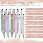 Zonon 12 Pcs Inspirational Pens Bulk Funny Ballpoint Pen with Stylus Tip Motivational Gifts for Valentine's Day Teacher Coworkers Nurse School Office Supplies(Morandi,Motivational Style)