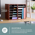 Safco Literature Organizer, 12 Compartments, Office and Classroom Mailbox with Adjustable Shelves, Wood Paper and Mail Sorter, Cherry