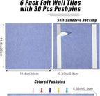 Large Cork Board 36" x 24", 6 Pack Felt Wall Tiles with Colored Pushpins, Bulletin Board with Removable Self-Adhesive Strips, Pin Board Cork Boards for Walls Office Home-Gray Blue