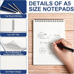 Engrowtic Dot Grid Notebook Top Spiral Notebook A5 Size Bullet Dotted Paper Hardcover Dot Journal 8.3''x 5.8'' 140 Pages Spiral Notepads for Sketching Drawing Writing School Office (Dark Blue,2 Pcs)
