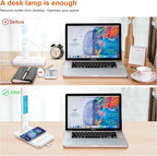 snsok Desk Lamp with Wireless Charger, USB Charging Port, Dimmable Office Desk Light with Clock, Alarm, Date, Temperature, Foldable Lamp for Table Bedroom Bedside Office (White)