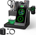 LADSTAG Desk Organizer with Phone Charger,Nightstand Desktop Organizer,Office Supplies Desk Accessories,Pen Holder Remote Control Holder,Black Leather Organizer With Charging Station (black)