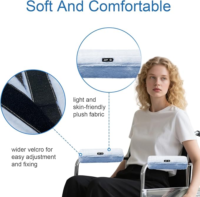 SPRING SEAON Wheelchair Armrest Covers 2 Pack Soft Memory Foam Wheelchair armrest Pads Wicking Washable for Office Transport Chair (Grey-Blue)