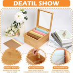 4x6 Index Card Holder with Dividers Bamboo Index Card Organizer Box 4 Compartments Flash Cards Holder with Lid 150 Index Flash Cards 25 Index Cards Dividers 2 Letter Smile Stickers for Office Business