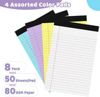 Thboxes 8 Packs Small Note Pads 5x8, Color Legal Pad 5x8 College Ruled Small Legal Pad Perforated Lined Writing Pads for Home, Study, Office, To-Do Lists, 50 Sheet/notepad, Multicolor