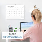 SUNEE Wall Calendar 2026 18 Months Oct. 2025 - Mar. 2027, 14.5"x11.5" Big Grid Hanging Calendar with Note for Organizing & Planning, Monthly Calendar 2025-2026 with Last Month and Next Month, White