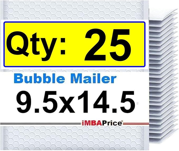 iMBAPrice 9.5x14.5 Inches White Color Polybubble Bag, 25-Pack Large Size #4 Self Seal Poly Bubble Mailers Padded Packing Envelopes (Total 25 Bags)