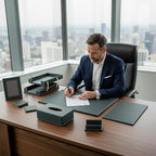 RitPin Desk Set, 11-Piece All-in-One – Executive Desk Accessories & Office Supplies, Leather Desk Organizer with Desk Pad & Blotter, 2-Tier Letter Tray, Luxury Office Desk Decor & Boss Gifts (Green)