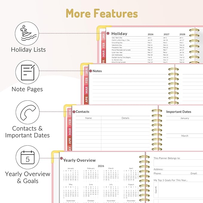Forvencer 2026 Planner, Hardcover Calendar Planner Weekly and Monthly, Jan 2026 - Dec 2026, 8.5" x 11", Spiral Agenda Book with Tabs, Exquisite Daily Journal Organizer for Home School, Floral