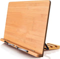 wishacc Book Stand XL-Large Size 15.4" x 11.0" Main Board-Adjustable Foldable Book Holder with Page Holder Clips - Holds Cookbooks, Receipe Books, Textbooks, Tablets, Laptops, Music Books, Documents