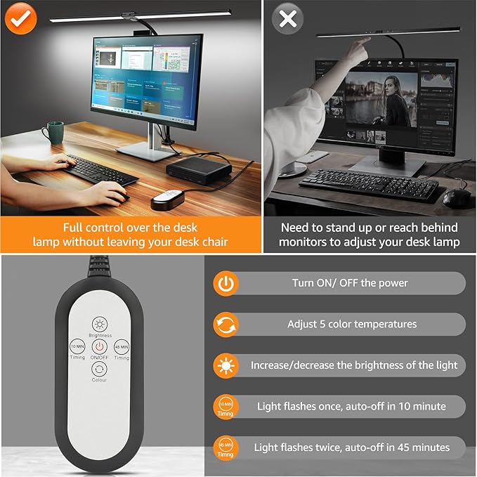 ShineTech Led Desk Lamp for Office Home, Bright Double Head Desk Light with Clamp, Architect Task Lamp 50 Lighting Modes Adjustable Flexible Lamp