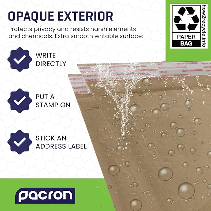 PACRON Biodegradable & Compostable Honeycomb Padded Mailers (8.5”x12"–100pk) Recyclable Hex Coat Paper Shipping Envelopes with Tamper-Resistant Self-Seal, Durable Brown Mailing Envelopes - Made in USA