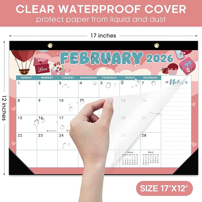Desk Calendar 2026, 21 Months Calendar Runs from October 2025 to June 2027 - Large 17" x 12" Desktop/Wall Monthly Planner for Home School, or Office - Watercolor Festival