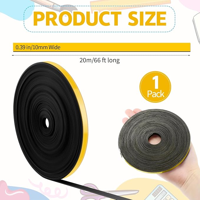 AmazingSpark Magnetic Tape Roll Thin Strips, 0.39 Inch x 66 Feet Magnetic Board Dividers Whiteboard Graphic Decorative Tape Marking Line for Classroom Office Art Accessories(Yellow)