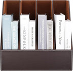 KINGFOM 4-Slot Wood Leather Document Files Holder Rack Stand Desk Files Organizer Papers Collection Cabinet (4 slot brown)