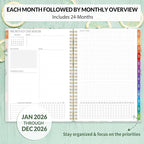 SUNEE 2026-2027 Planner - 24 Months (Jan 2026 - Dec 2027) - 7"x10" Monthly Spreads & Yearly Planner, Green Wildflowers