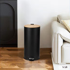 8 Gallon (30L) Step Trash Can with Soft-Close Bamboo Lid – Fingerprint-Resistant Stainless Steel, Removable Inner Bucket, Slim Round Indoor Garbage Bin for Kitchen, Bathroom, Office – Black
