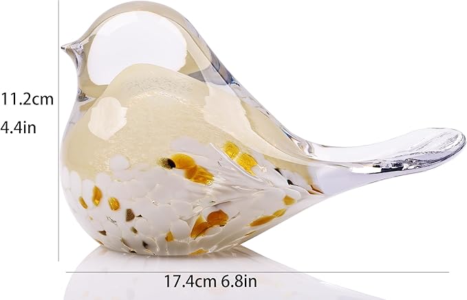 WUBIANJIE Hand Blown Glass Bird Statue Collectible Animal Art Paperweight, Living Room Bedroom Bookshelf Coffee Table Small Ornaments Shelf Home Decoration (Yellow)