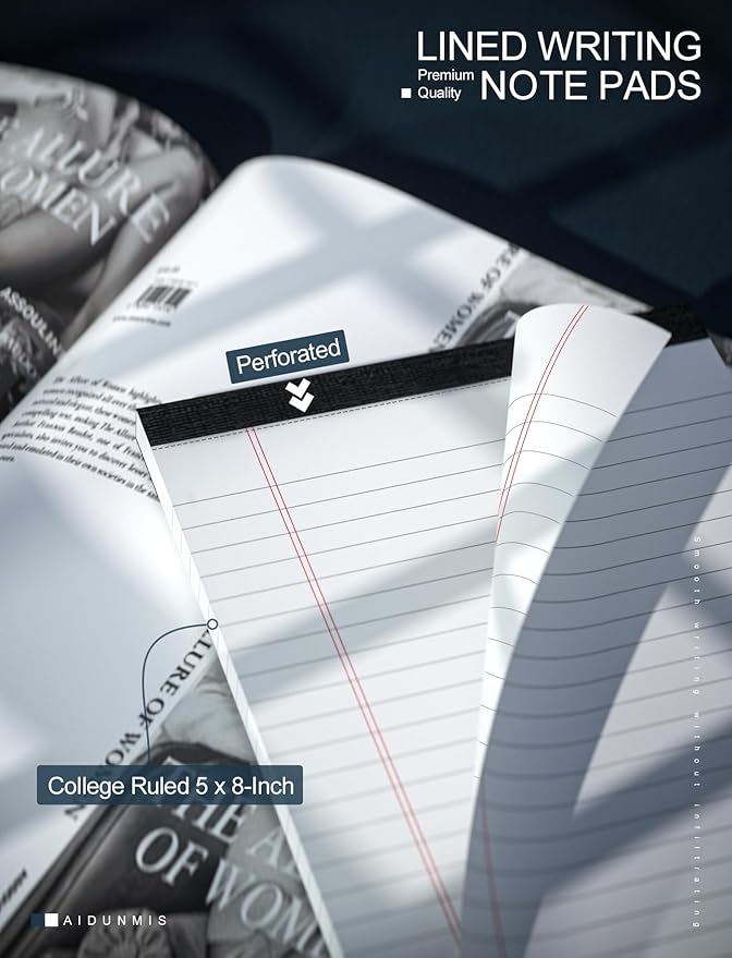 Aidunmis 3 Pack Small Legal Pads 5x8 White Notepads Paper Tablets 5x8 Legal Pad 80 GSM Lined Note Pads of Paper 5x8 College Ruled Writing Pads 30 Sheets/Pad, 25 Lines Note Pads for School, Office