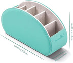 BONNY DODO Remote Control Holders Organizer Box with 5 Compartment PU Leather Multi-functional Office Desk Storage Caddy Store Tv Remote for Media Player,Brush,Pencil,Glassees&Office Supplies (Cyan)