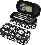 Black And White Soccer Ball Pencil Case Big Capacity Storage Pencil Pouch Stationery Bags With Zipper Portable Pen Holder Box Organizer For Boys Girls Teens Student College School Office Supplies