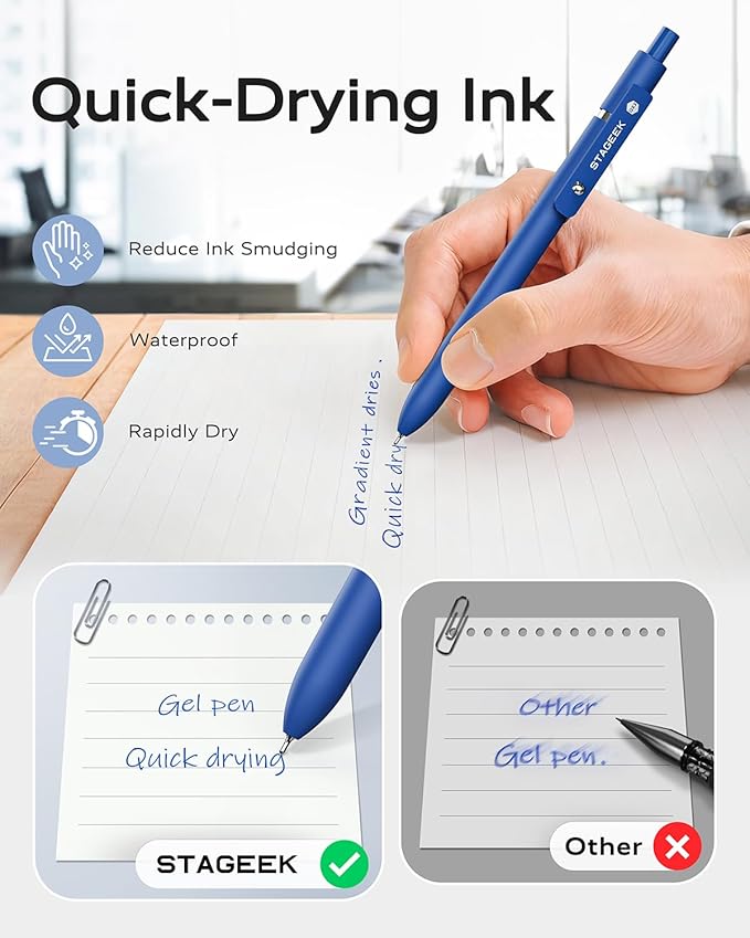 STAGEEK Blue Gel Pens, 6Pcs Quick Dry Blue Ink Pens with 3 Extra Refills, Fine Point Retractable Smooth Writing Pens for Journaling, Office, Note Taking, School Supplies, Nurse Aesthetic(Blue)