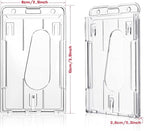 Gersoniel 50 Pieces Vertical 2 Card Heavy Duty Badge Holder Hard Plastic Clear Plastic Vertical Name Badge ID Card Holders Sleeve Protective Clear Badge Cover with Thumb Slot
