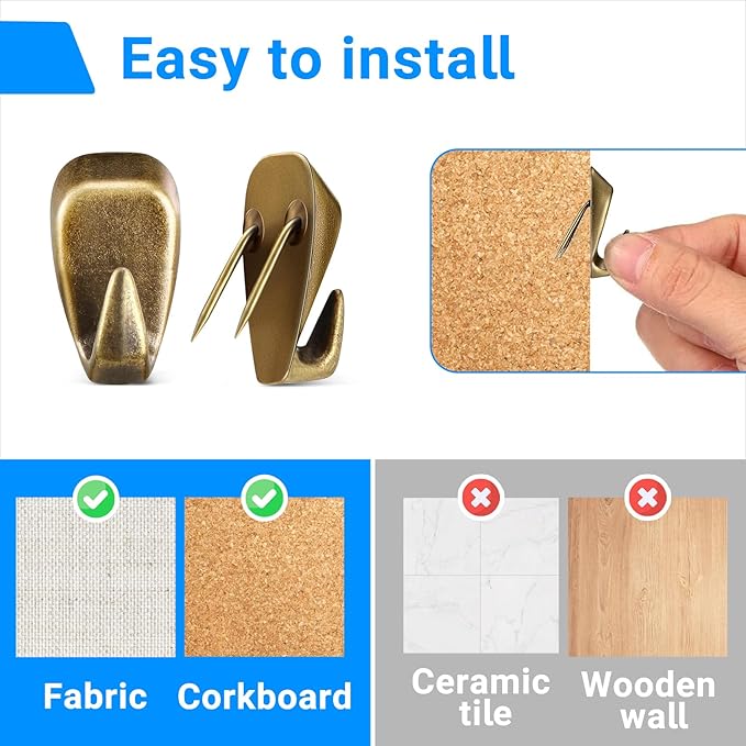 Hufopik 10 Pcs Cubicle Hooks - Fabric Panel Wall Clips for Hanging Coats, Pictures, Supports up to 40 lbs (Bronze)