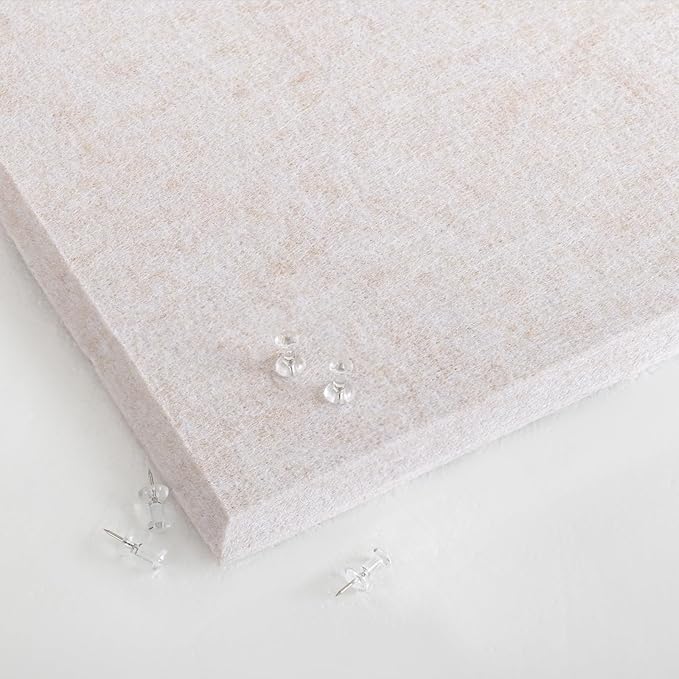 Lightomorrow Thickened Bulletin Board - 36 x 24 Inches, Decorative Felt Board Pin Board for Wall - 3' x 2' Foldable Photo Display Board with Self-Adhesive Tape, Includes 20 Push Pins - Oatmeal