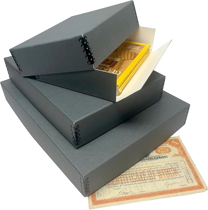 Lineco Museum Archival Storage Box, 17.75x22.75x3 in. Drop Front Design. Acid-Free with Metal Edge. Organize Photos, Pictures, Prints, Documents, Crafts, DIY. Gray, 1 Pack