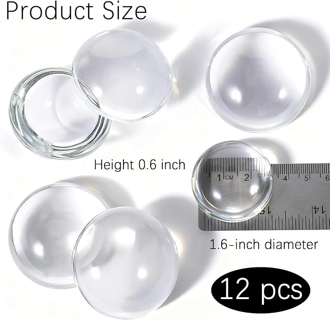 12 Pcs Crystal Dome Magnifying Paperweight, 6X Dome/Paperweight Magnifier Clear Distortion-Free Optics Convex Lens Set for Physics Classroom Home Decor, Paper Weights for Outdoor Events, 1.6inch