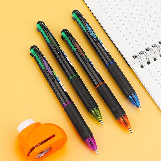 Bribobo 4 Pack Multicolor Ballpoint Pens 4-in-1 0.7mm Colored Retractable Ballpoint Gift Pens for Office School Supplies Students Gift