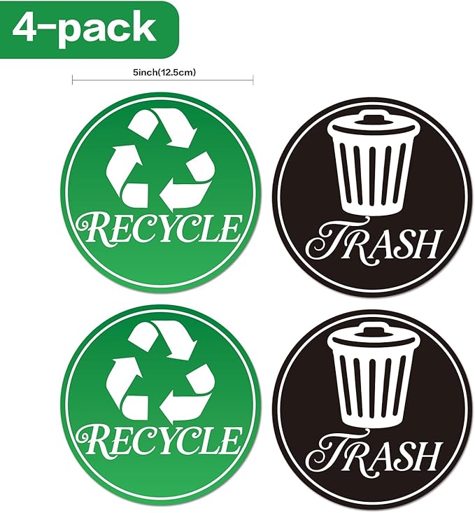 TINNALART Recycle Stickers for Trash Bins, 4-Pack Trash and Recycle Stickers, Green and Black (H1)