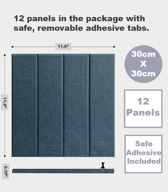 DECORITA Felt Bulletin Board Tiles | Modern Cork Board Alternative | Large Cork Boards for Walls | Aesthetic Felt Wall Panels for Office & Home Decor | Pinboard & Photo Board (12-Pack) | Prussian Blue