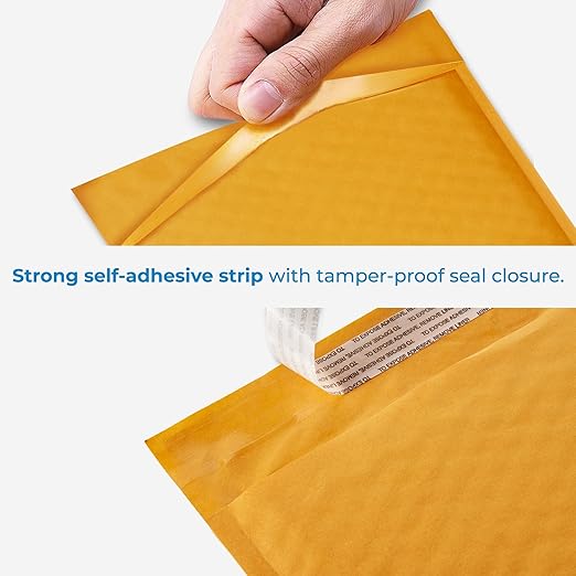 HOLPACK Golden Kraft Bubble Mailers 6.5x10 inch - 250 pack, Self-Seal Cushioning Padded Envelopes #0 | Small Business eCommerce shipping jewelry, makeup, cosmetics, accessories, and more - MADE IN USA