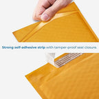 HOLPACK Golden Kraft Bubble Mailers 4x8 inch - 250 pack, Self-Seal Cushioning Padded Envelopes #000 | Small Business eCommerce shipping jewelry, makeup, cosmetics, accessories, and more - MADE IN USA