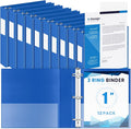 Henoyso 12 Pcs 3 Ring 1 Inch Binders Fits 8.5 x 11 Inch Letter Size Paper, Plastic Blue Flexible Binders with View Cover and 2 Pockets, 175 Sheets Capacity for Office School