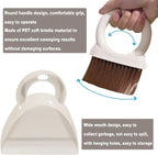 Round Handle Brush and Dustpan Set Small Broom & Dustpan Portable Handheld Sweeper for Desktop Sofa Floor Pet Nest (Off White)