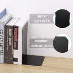 JIANTA Large Book Ends, Heavy Duty Metal Bookends, 2 Pairs/4 Pieces Book Stopper, Book Ends Support for Shelves, Black Non-Slip Bookshelf Holder Stand for Home Office Library School (8 x 5.3 x 4 in)