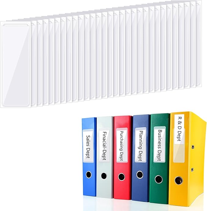 120 Pieces Clear Binder Label Holders Self Adhesive Label Holder Clear Adhesive Pockets for Business Card Storage Bins Toy Bins Scrapbooks Binders Notebooks Boxes Blank Spine Inserts