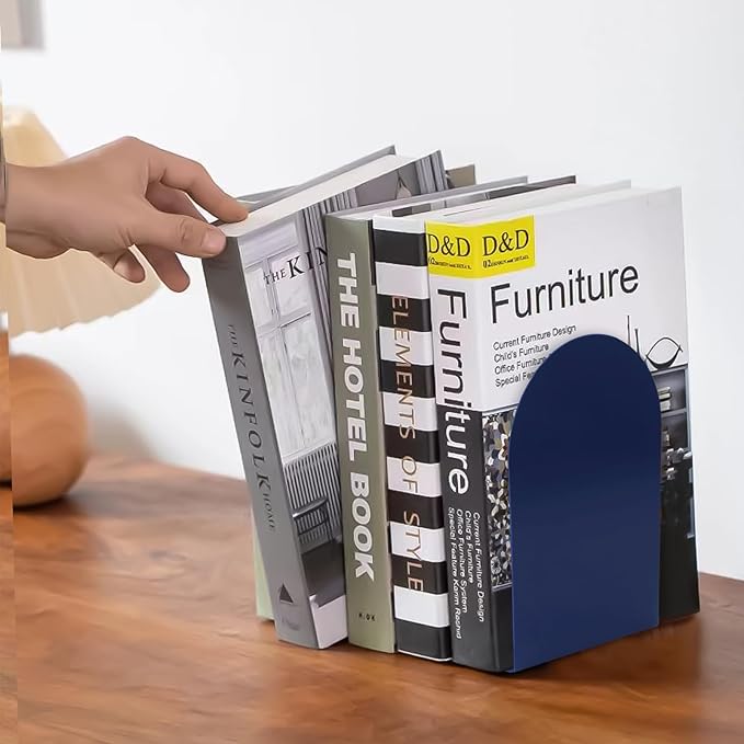 Lulonpon 16 Pieces Book Ends, Bookends, Books Stand, Metal Bookend for Shelves, Blue Book Ends for School, Library, Desktop Organizer