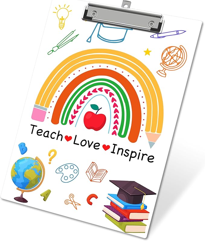 APIILVPQ Teacher Clipboard, Rainbow Clipboards with Low Profile Clip for Office School Use, Teacher's Day Birthday Gifts Wooden Clip Boards for Writing Reading - C06
