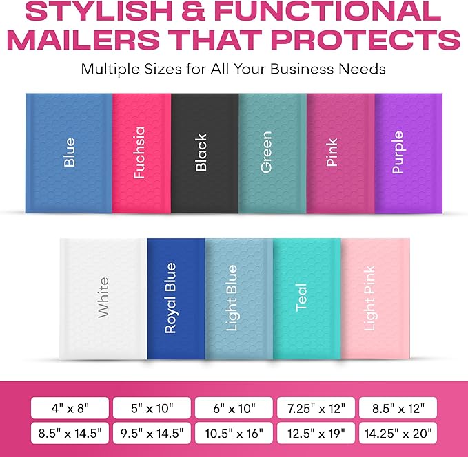 Hot Pink Poly Bubble Mailers 7.25x12 inch #1 | Self Seal Padded Envelopes | Cushioned Bubble Mailer | Usable Size 7.25x11 | WaterProof | Lightweight mailing Shipping Bags | 200 Pack Bulk